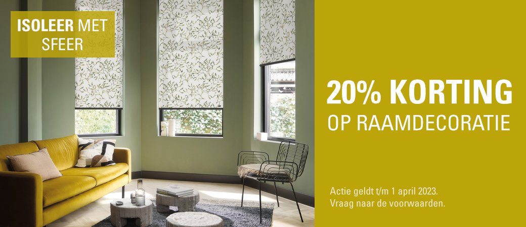 20% korting op raamdecoratie